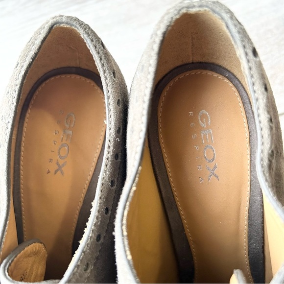 Geox Taupe Suede Leather Fringe Lace Up Western Heeled Bootie - Picture 10 of 13